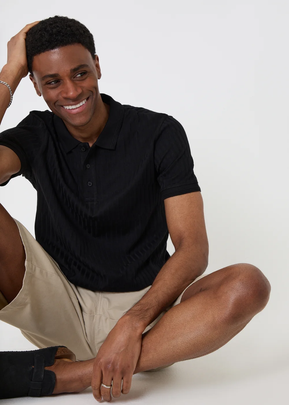 Threadbare Black Textured Cotton Polo Shirt - 2XL Image 1