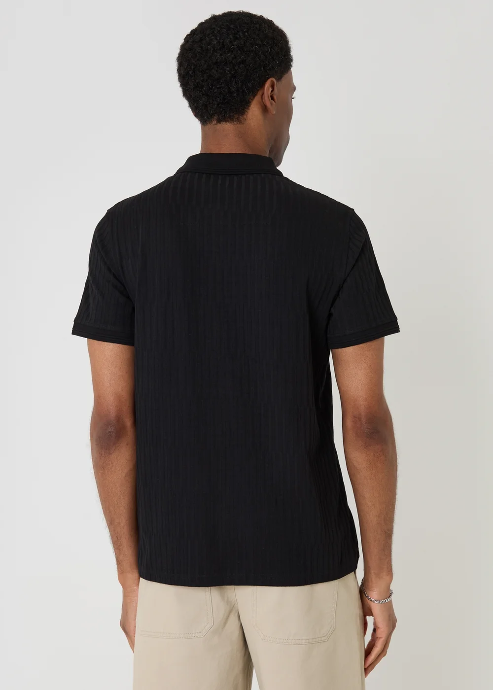 Threadbare Black Textured Cotton Polo Shirt - 2XL Image 2