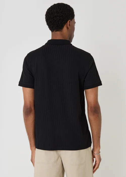 Threadbare Black Textured Cotton Polo Shirt - 2XL Image 2