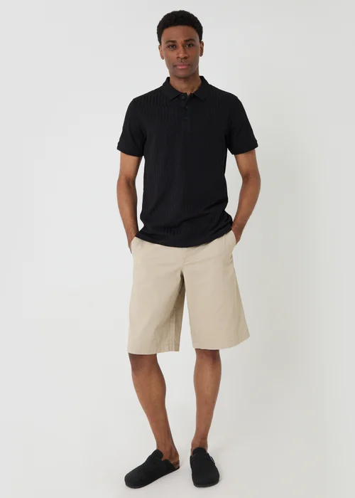 Threadbare Black Textured Cotton Polo Shirt - 2XL Image 3