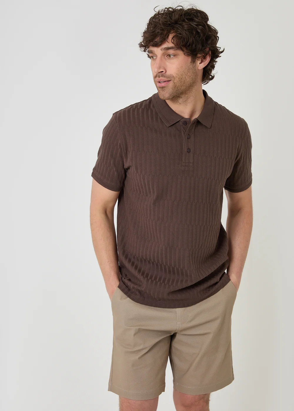 Threadbare Chocolate Textured Cotton Polo Shirt - 2XL Image 1