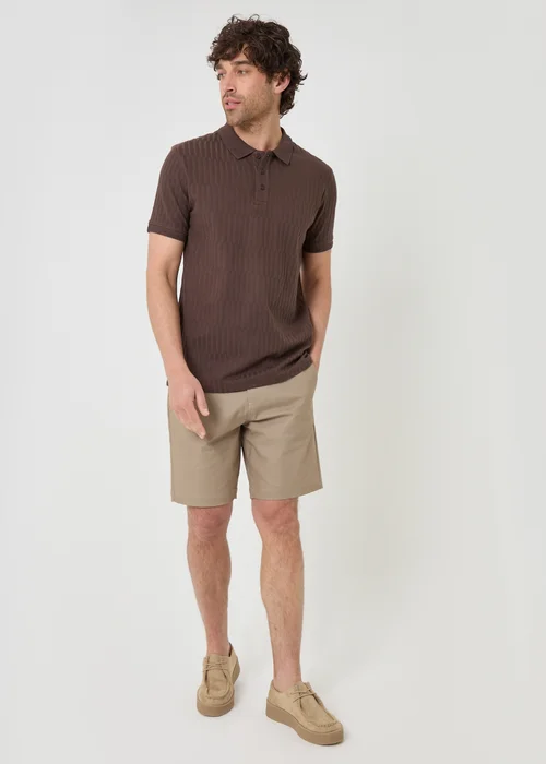 Threadbare Chocolate Textured Cotton Polo Shirt - 2XL Image 3