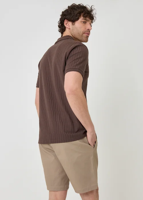 Threadbare Chocolate Textured Cotton Polo Shirt - 2XL Image 2