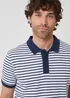 Threadbare Navy Popcorn Stripe Cotton Polo Shirt - S Image 4