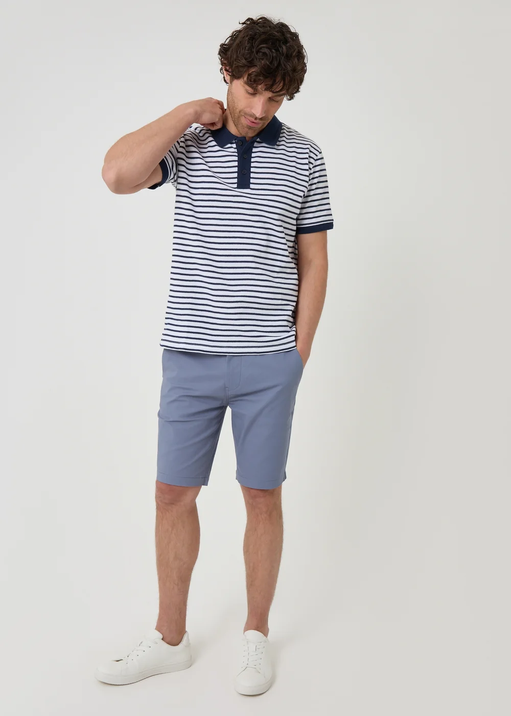 Threadbare Navy Popcorn Stripe Cotton Polo Shirt - S Image 3