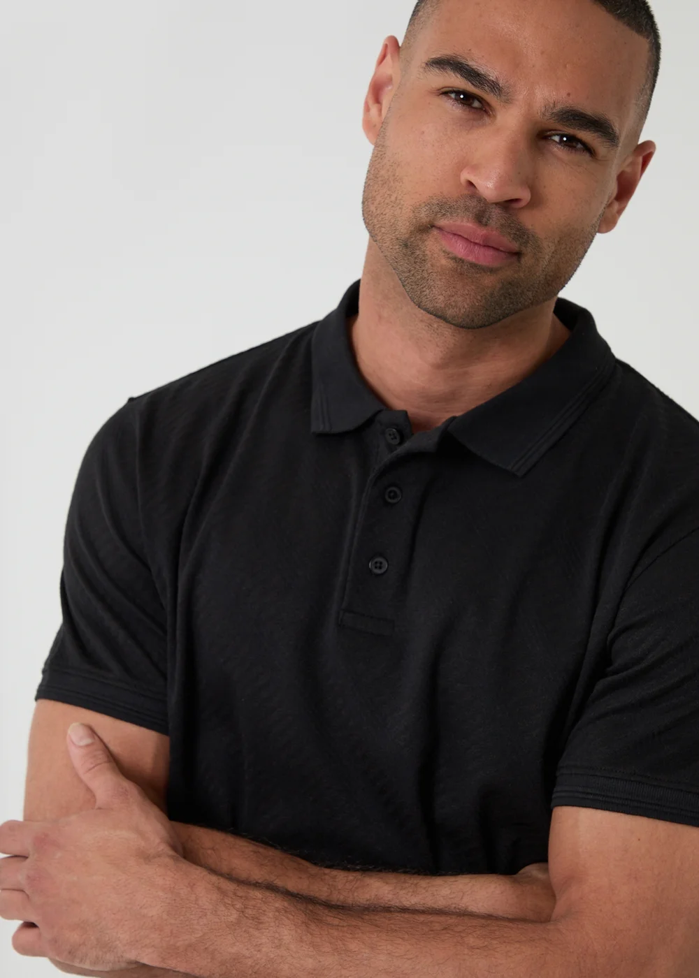 Threadbare Black Textured Cotton Polo Shirt - L Image 4