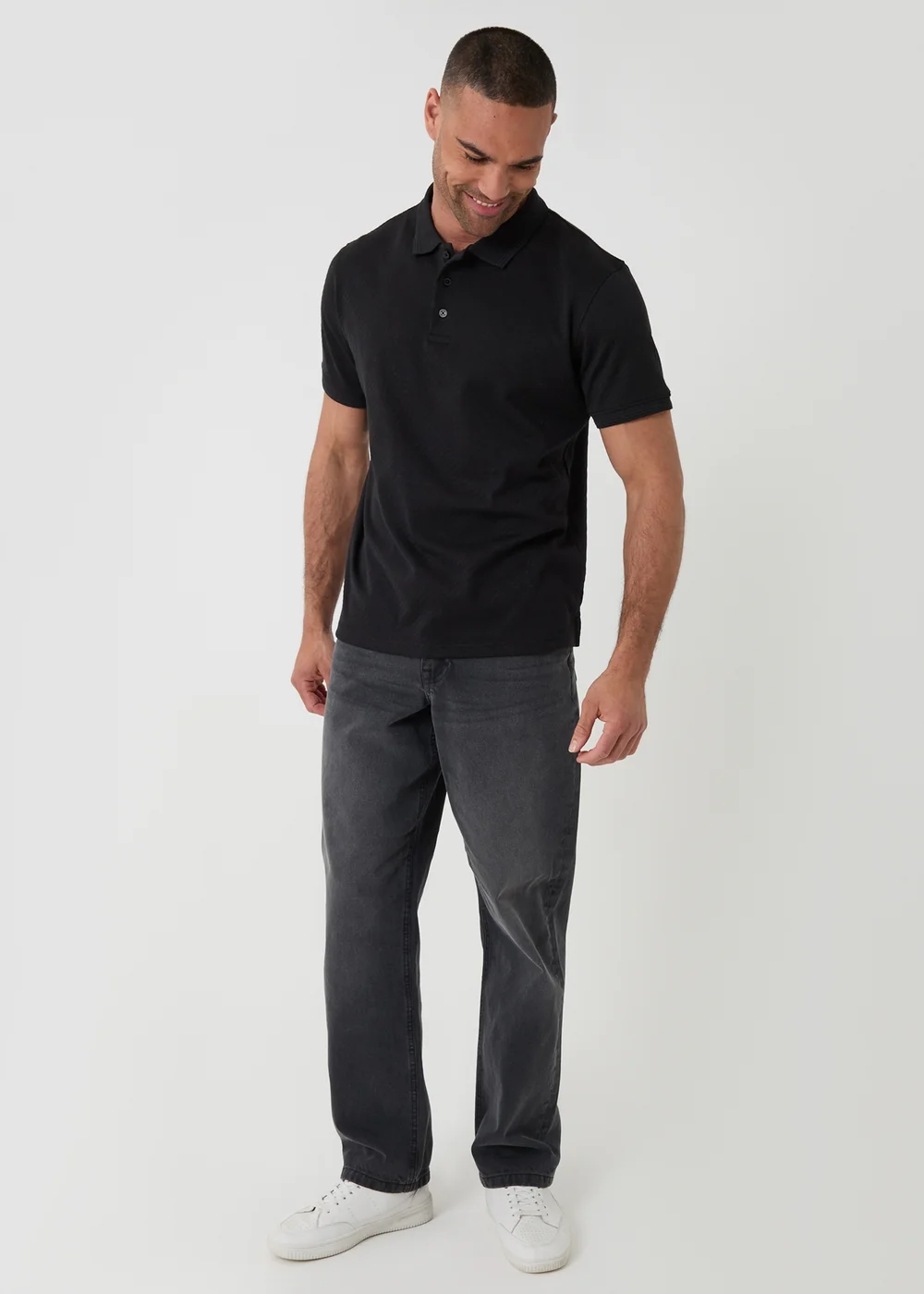 Threadbare Black Textured Cotton Polo Shirt - L Image 3