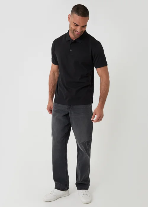 Threadbare Black Textured Cotton Polo Shirt - L Image 3