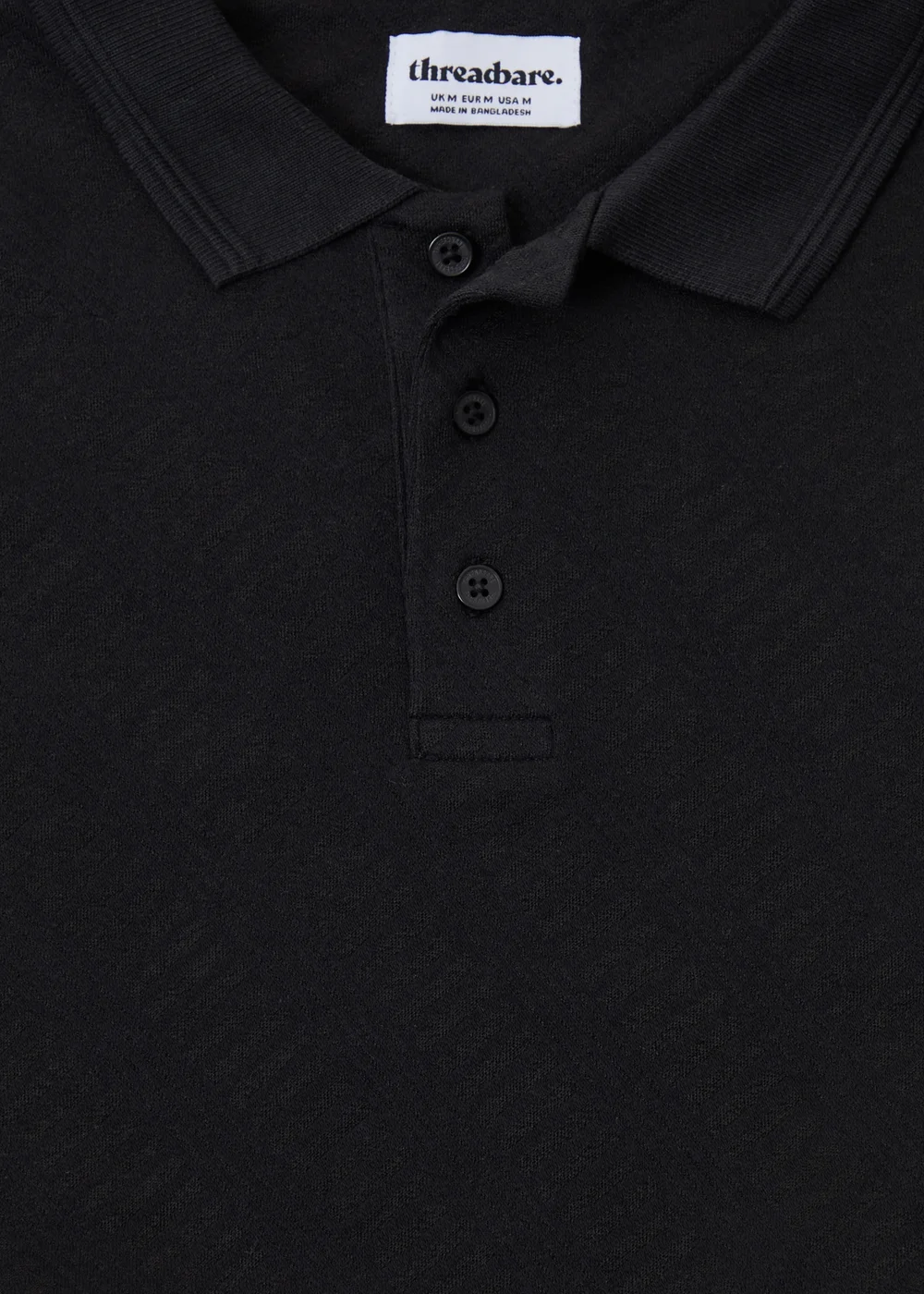 Threadbare Black Textured Cotton Polo Shirt - L Image 5