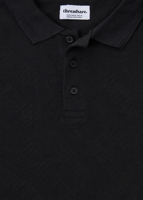 Threadbare Black Textured Cotton Polo Shirt - L Image 5