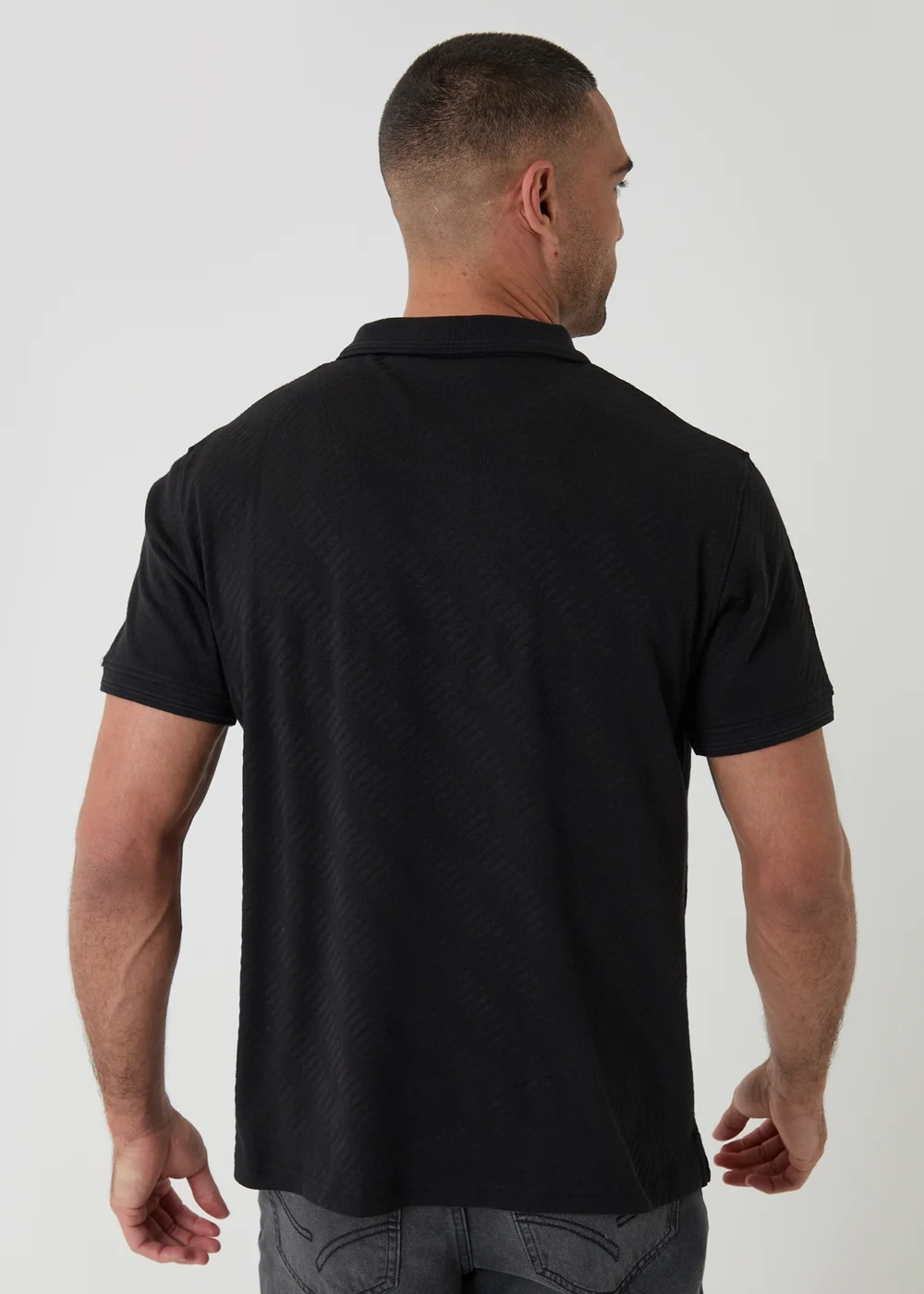 Threadbare Black Textured Cotton Polo Shirt - L Image 2