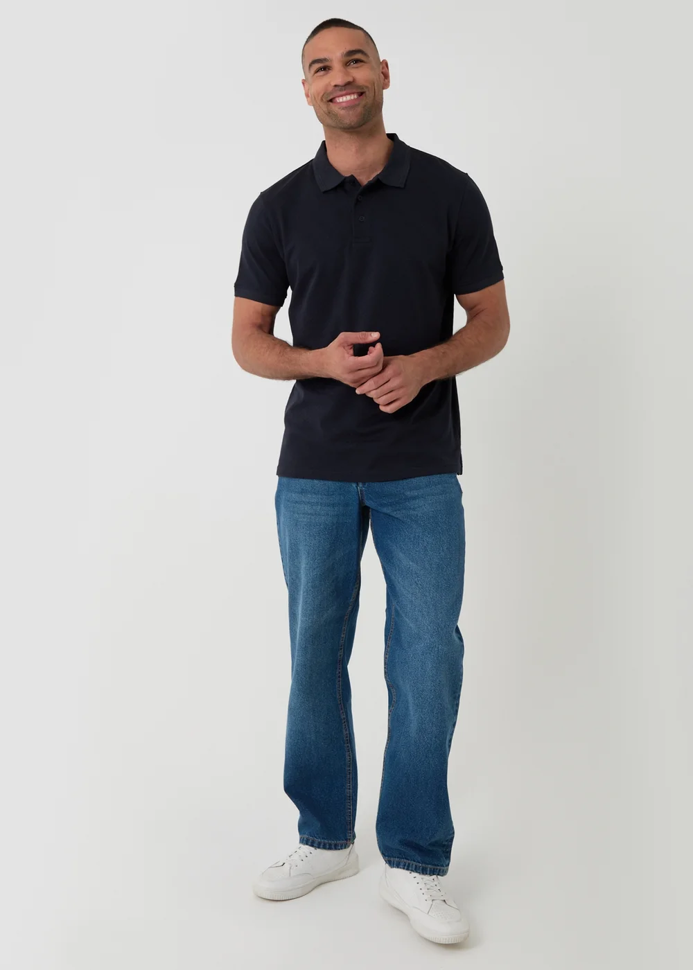 Threadbare Navy Textured Cotton Polo Shirt - 2XL Image 3