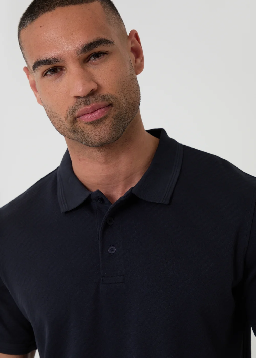 Threadbare Navy Textured Cotton Polo Shirt - 2XL Image 4
