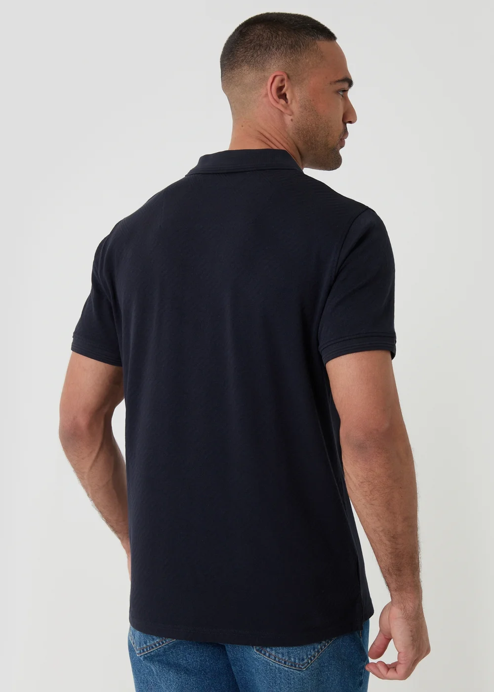 Threadbare Navy Textured Cotton Polo Shirt - 2XL Image 2