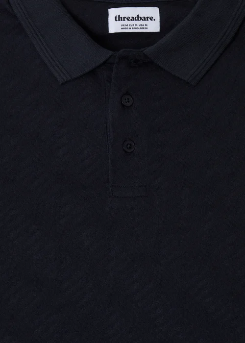 Threadbare Navy Textured Cotton Polo Shirt - 2XL Image 5