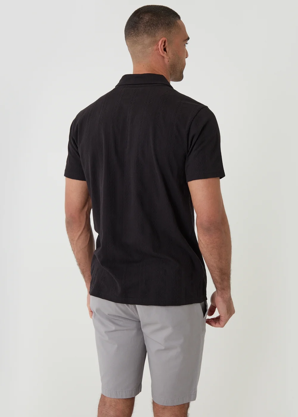 Threadbare Black Textured Cotton Polo Shirt - L Image 2
