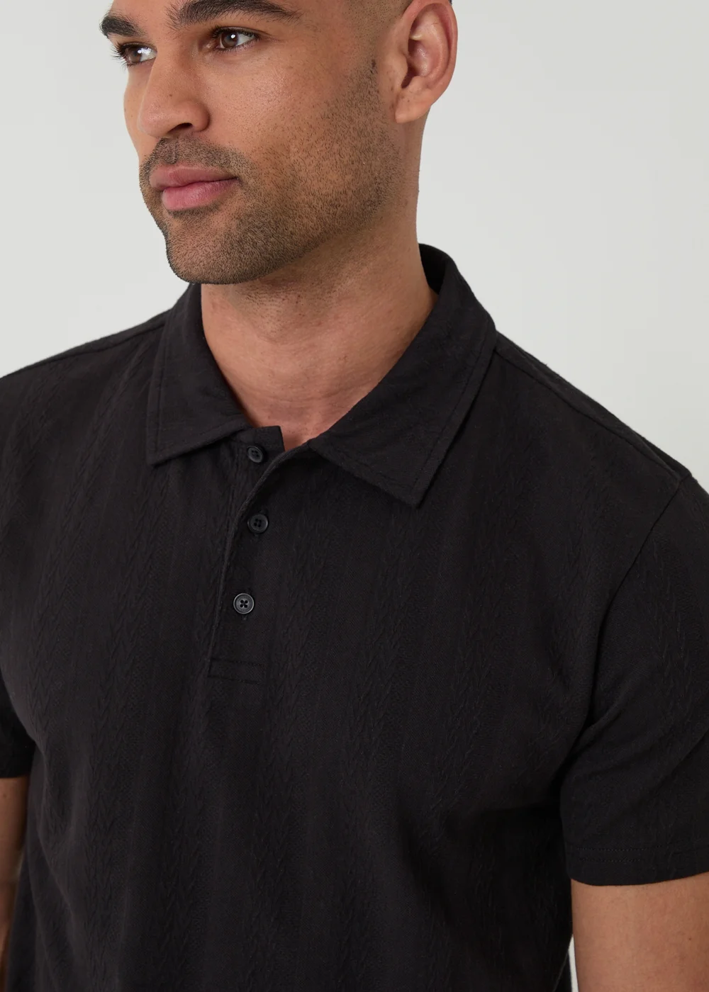 Threadbare Black Textured Cotton Polo Shirt - L Image 4