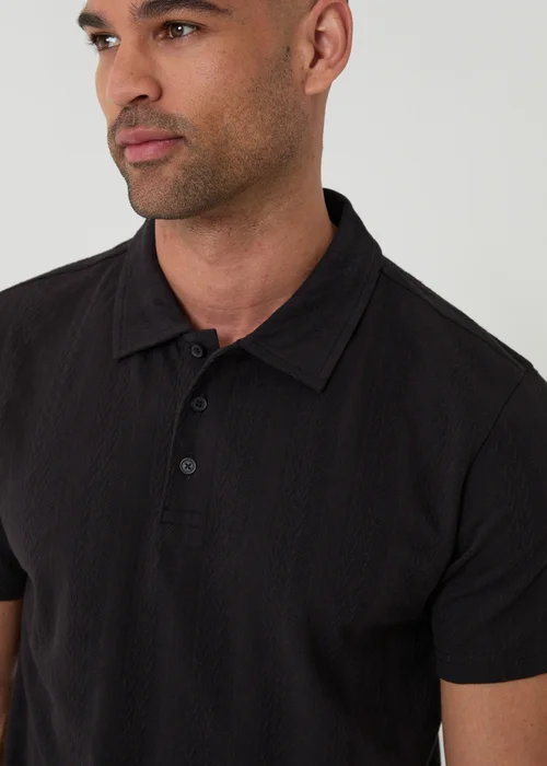 Threadbare Black Textured Cotton Polo Shirt - L Image 4