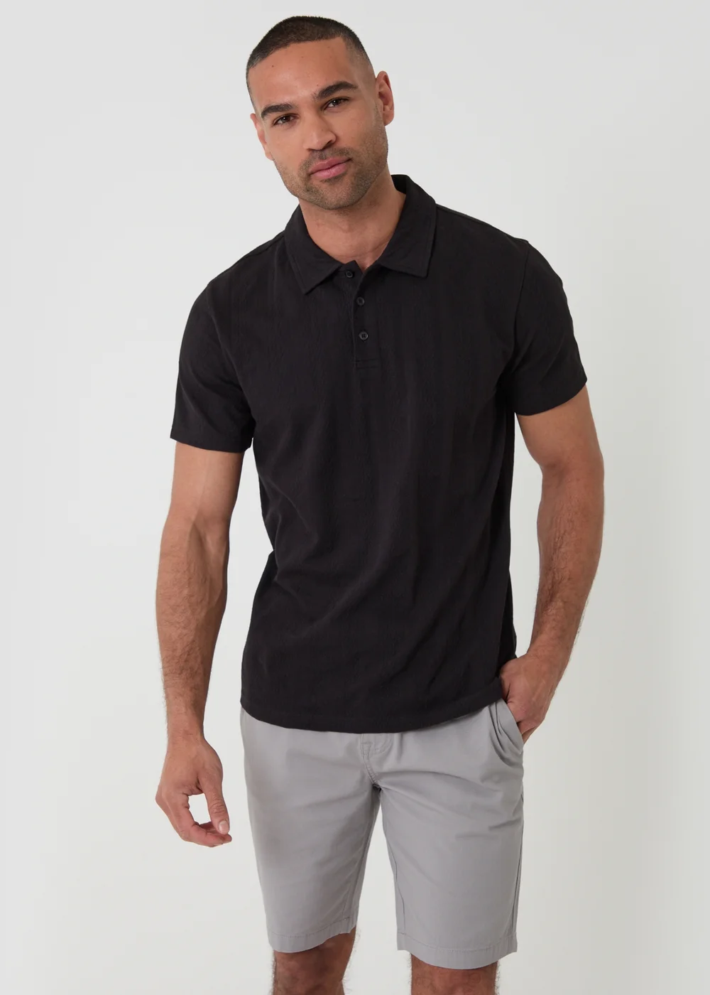 Threadbare Black Textured Cotton Polo Shirt - L Image 1