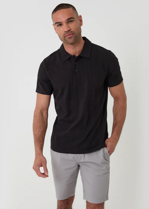 Threadbare Black Textured Cotton Polo Shirt - L Image 1