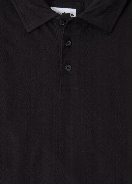 Threadbare Black Textured Cotton Polo Shirt - L Image 5