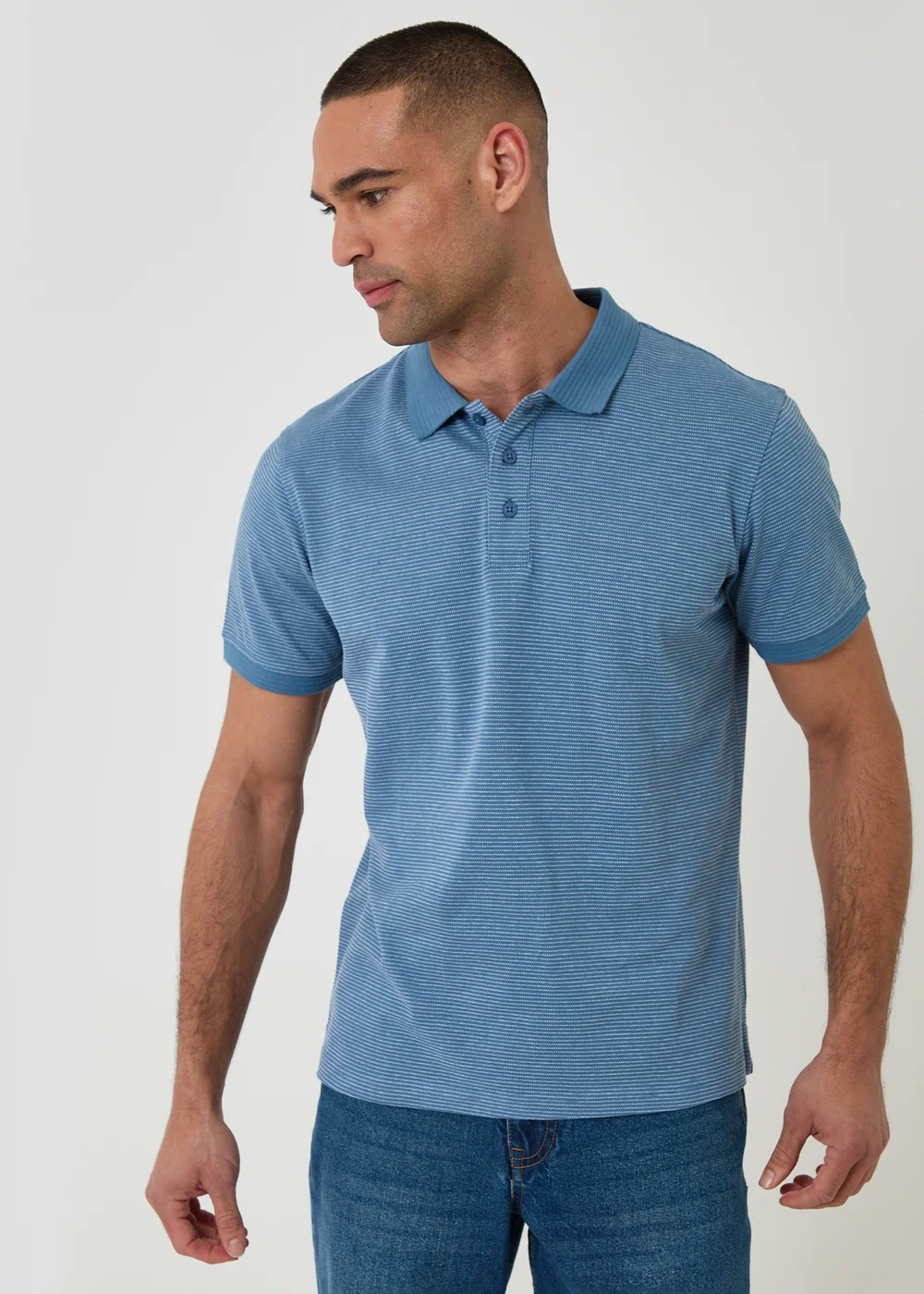 Threadbare Blue Textured Cotton Polo Shirt - L Image 1