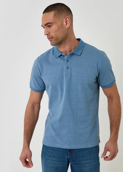 Threadbare Blue Textured Cotton Polo Shirt - L Image 1