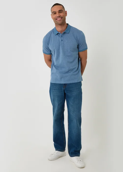 Threadbare Blue Textured Cotton Polo Shirt - L Image 3