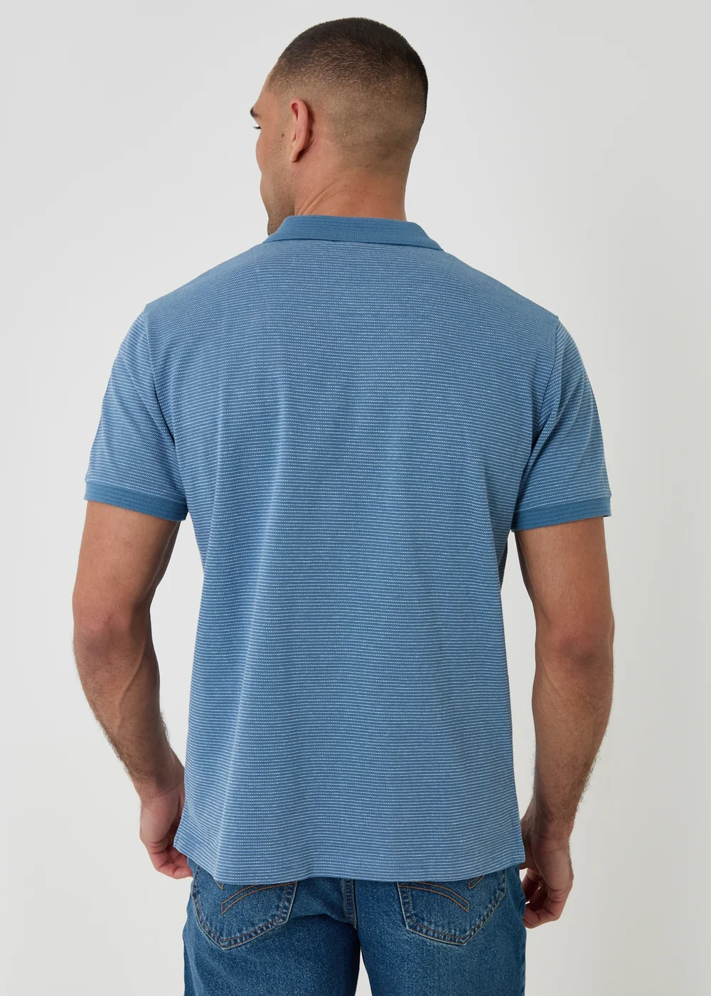 Threadbare Blue Textured Cotton Polo Shirt - L Image 2