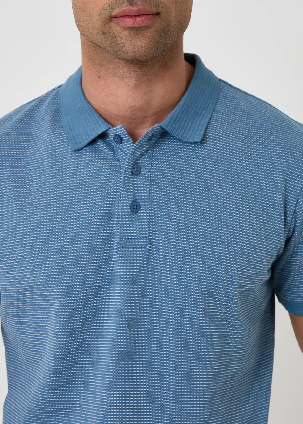 Threadbare Blue Textured Cotton Polo Shirt - L Image 4
