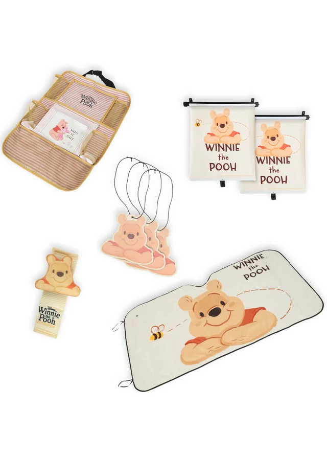 Winnie The Pooh Ultimate Car Essentials Seatbelt Cover Roller Blinds Hanging Organiser Front Window Shade Air Freshener