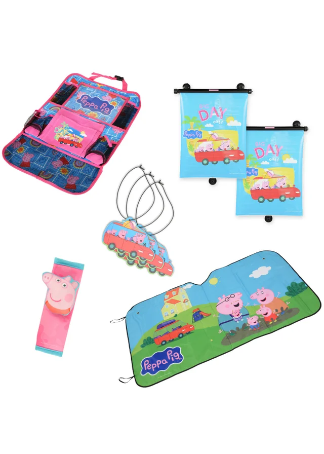 Peppa Pig Ultimate Car Essentials Seatbelt Cover Roller Blinds Hanging Organiser Front Window Shade Air Freshener