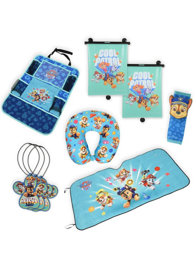 Paw Patrol Ultimate Car & Travel Bundle Travel Pillow Seat Belt Cover Roller Blind Hanging Oganiser Window Shade Air Freshener