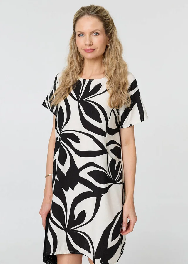 Izabel London Multi White Printed Short Sleeve Short Shift Dress
