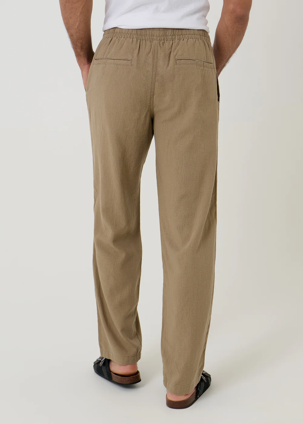 Threadbare Taupe Linen Blend Drawcord Trousers - M Image 2