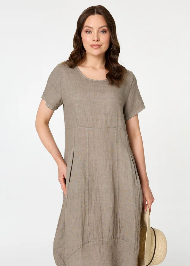 Izabel London Brown Short Sleeve Oversized Midi Shift Dress