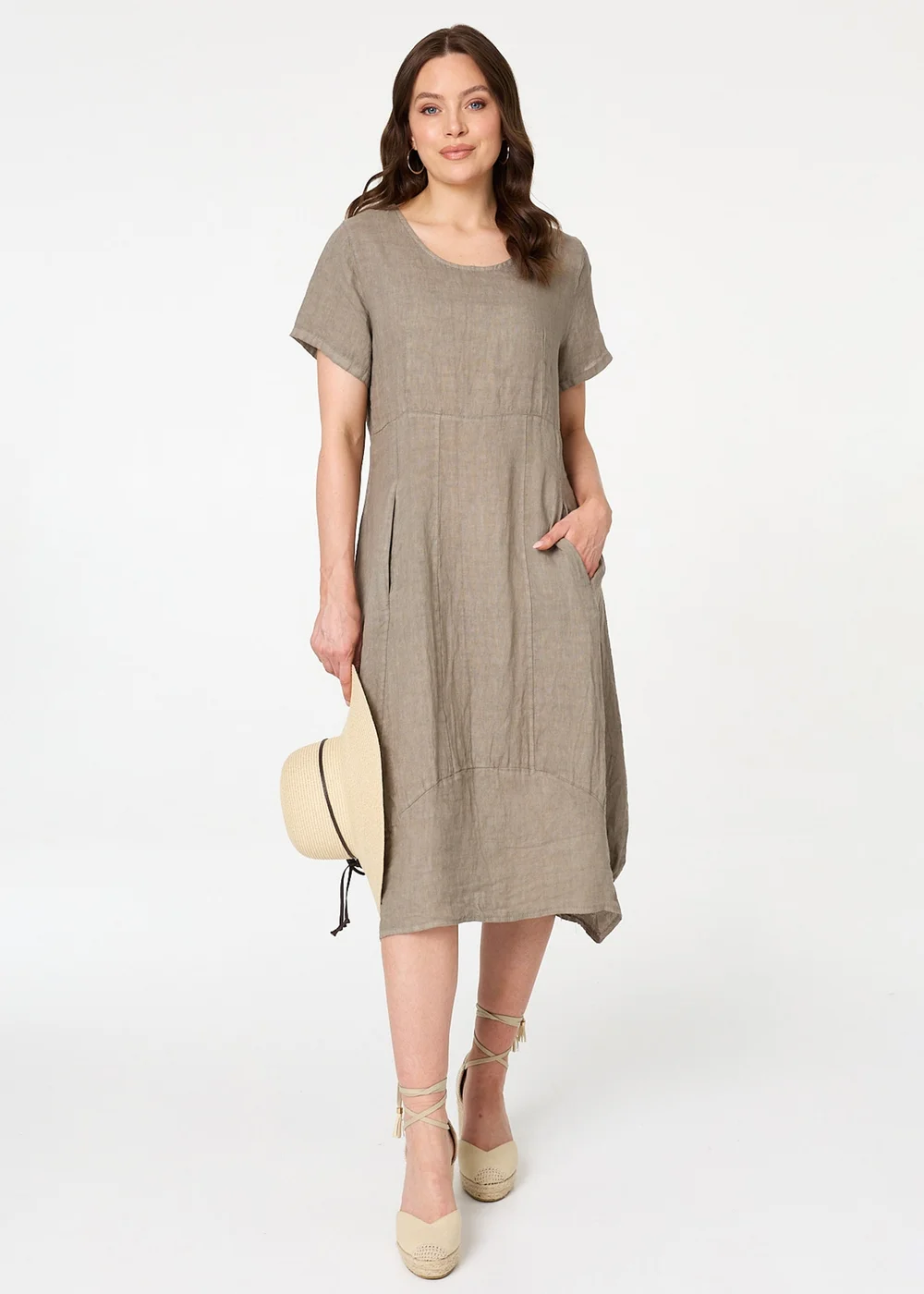 Izabel London Brown Short Sleeve Oversized Midi Shift Dress - 8 Image 1