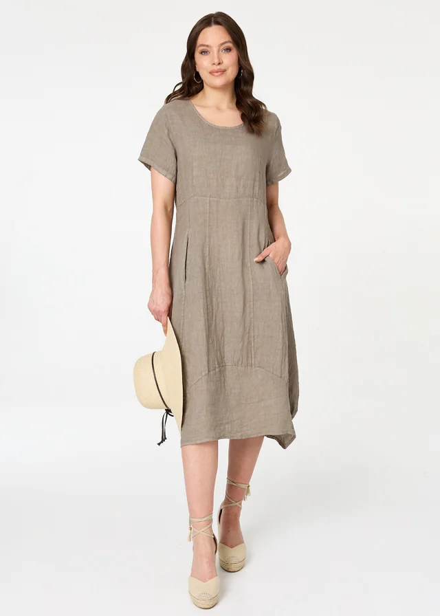 Izabel London Brown Short Sleeve Oversized Midi Shift Dress