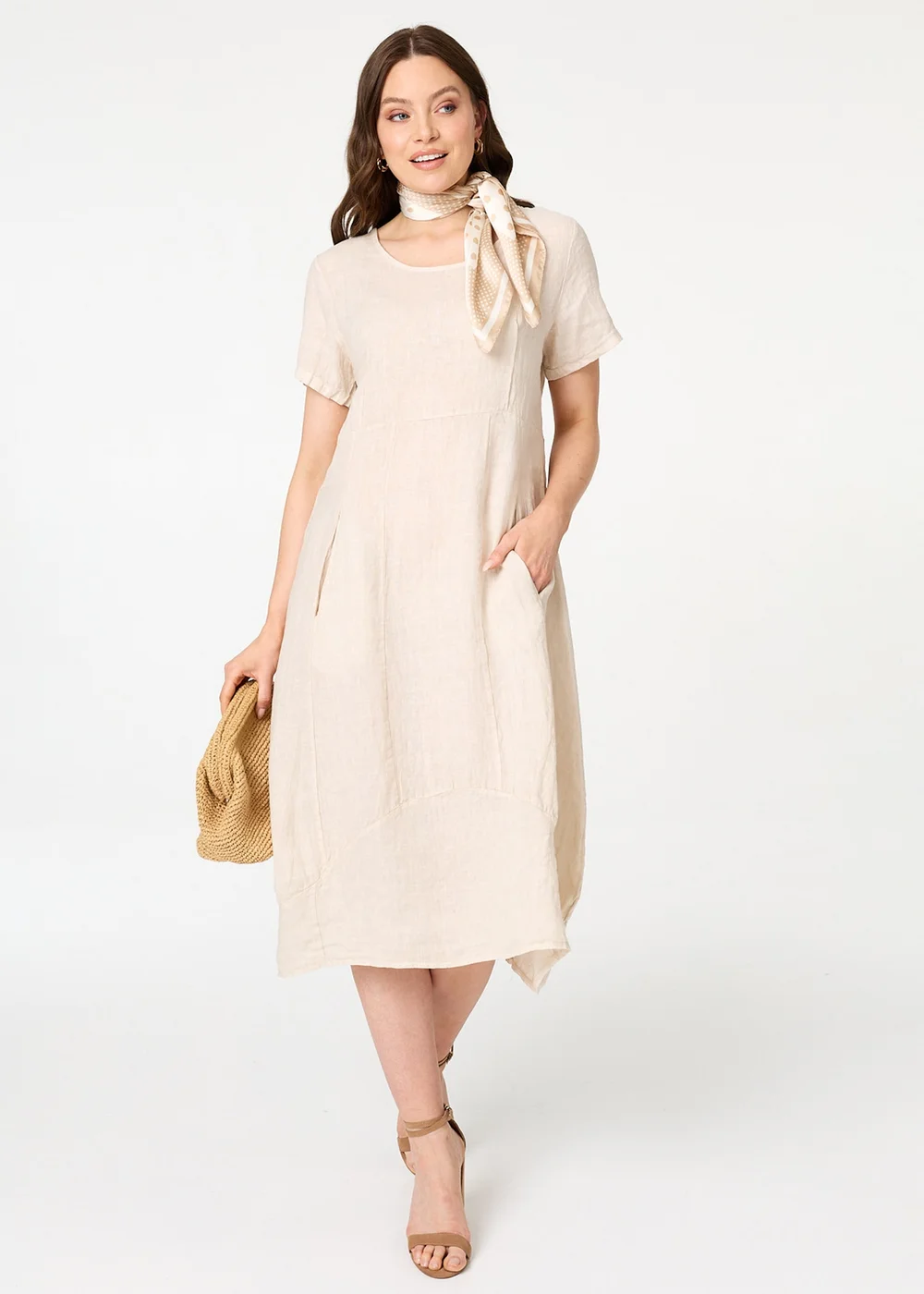 Izabel London Beige Short Sleeve Oversized Midi Shift Dress - 12 Image 1
