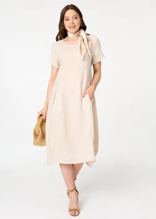 Izabel London Beige Short Sleeve Oversized Midi Shift Dress - 12 Image 1