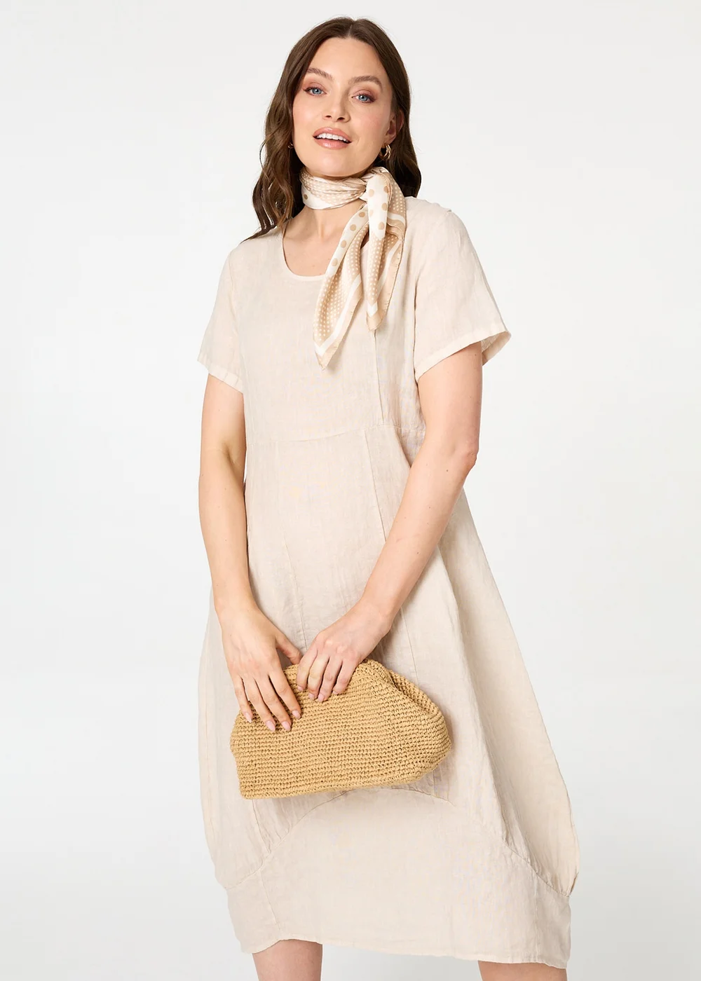 Izabel London Beige Short Sleeve Oversized Midi Shift Dress - 12 Image 2