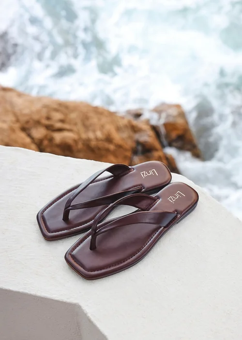 Linzi Element Burgundy Toe Post Flat Sandals - 4 Image 6