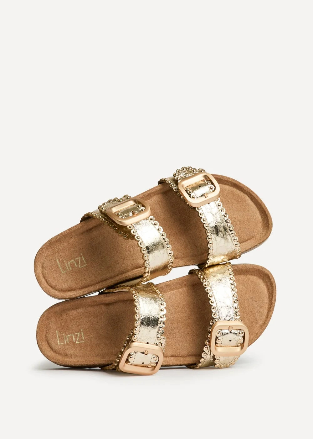 Linzi Kelsie Gold Double Buckle Sandals - Size 5 Image 5