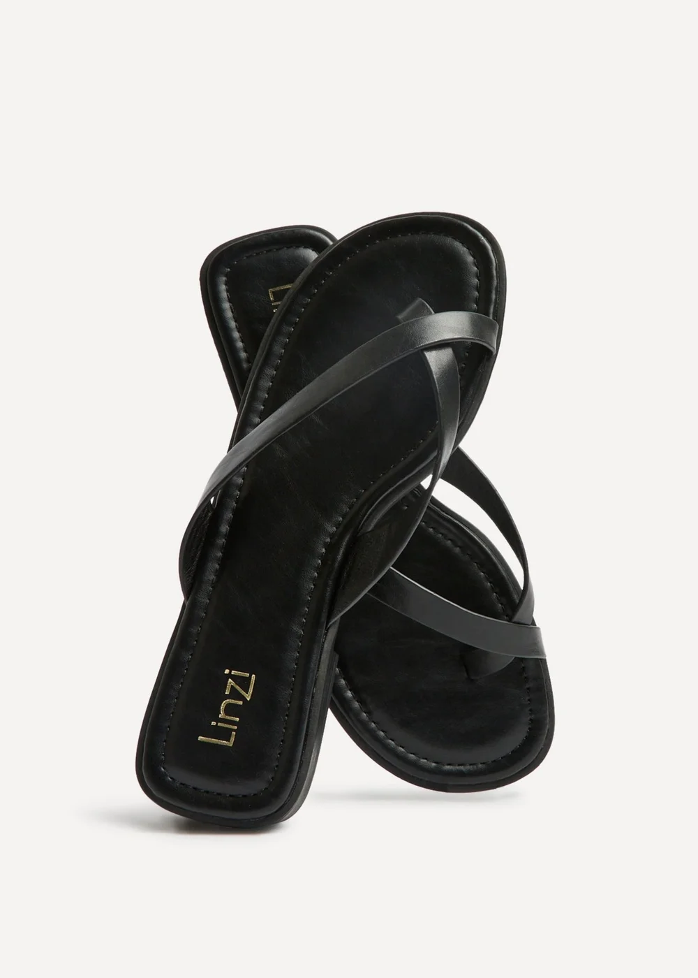 Linzi Kimmi Black Faux Leather Flat Sandals - 5 Image 5