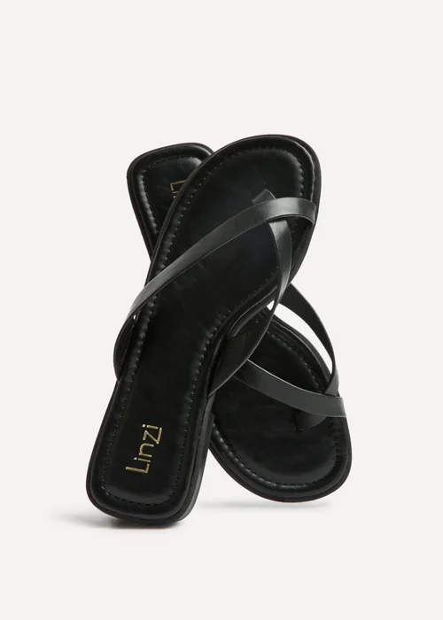 Linzi Kimmi Black Faux Leather Flat Sandals - 5 Image 5