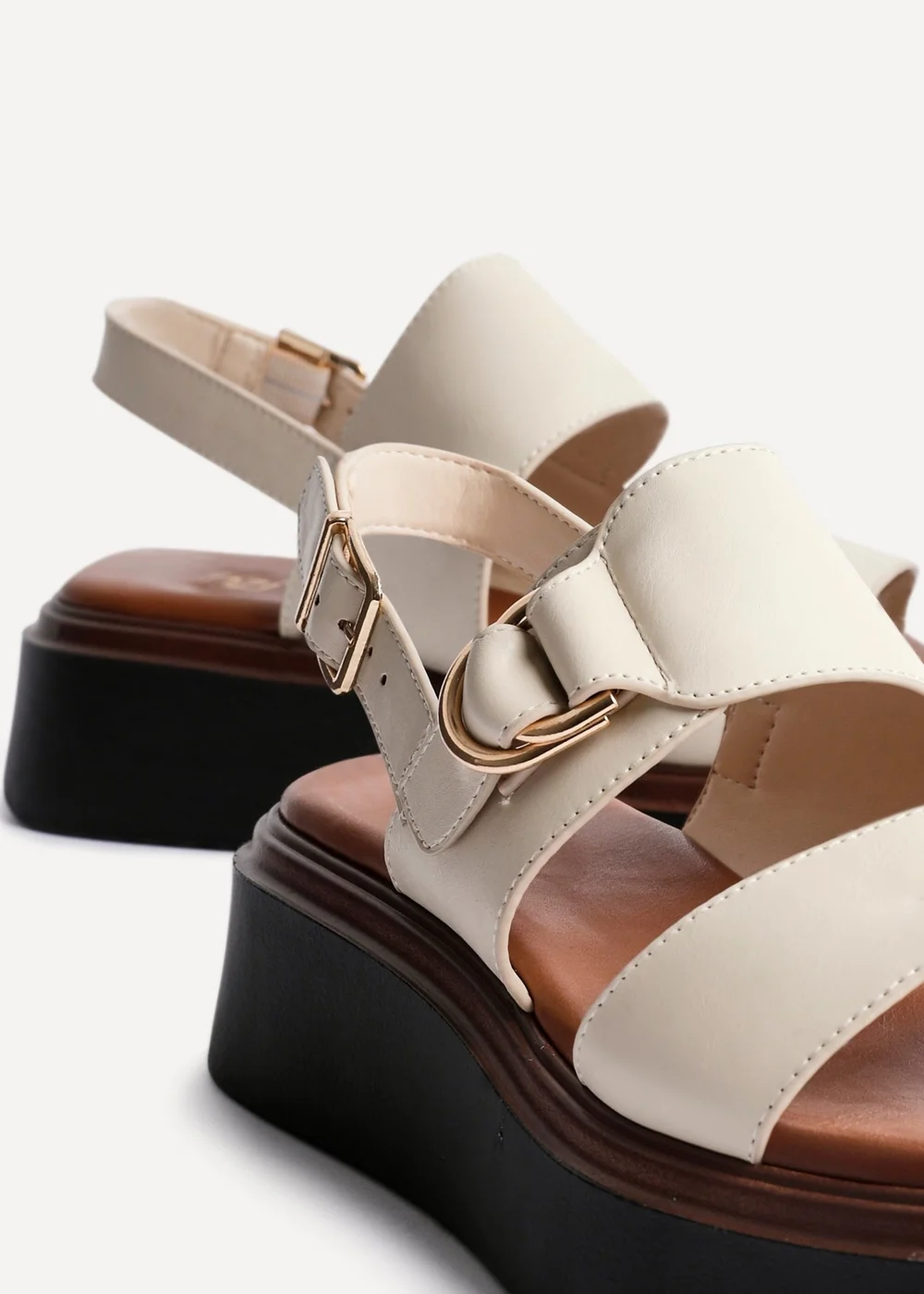 Linzi Shift Beige Faux Leather Flatform Sandals - Size 7 Image 4