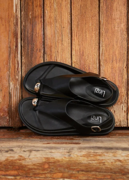 Linzi Latch Black Toe Ring Flat Sandals - 4 Image 6
