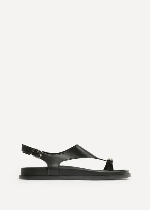 Linzi Latch Black Toe Ring Flat Sandals - 4 Image 2