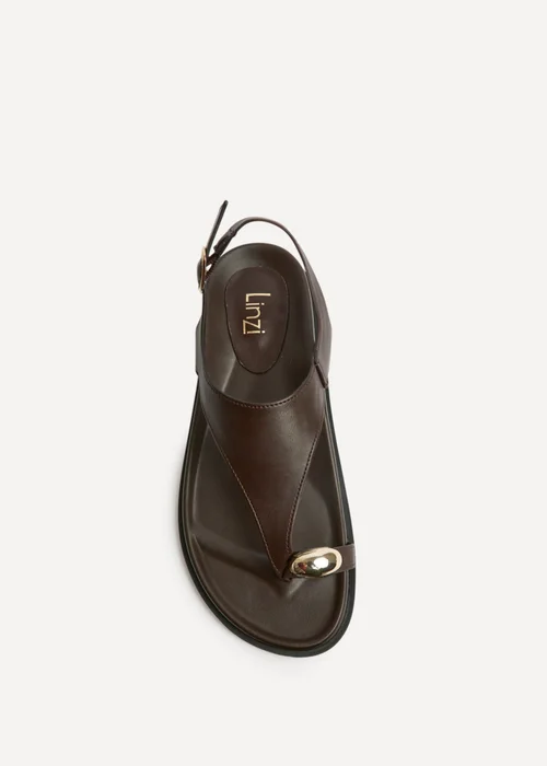 Linzi Latch Brown Toe Ring Flat Sandals - 7 Image 4