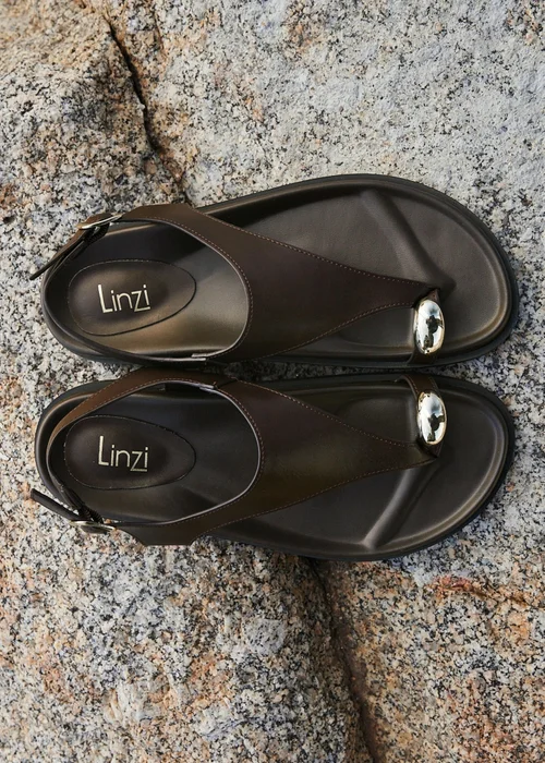 Linzi Latch Brown Toe Ring Flat Sandals - 7 Image 6